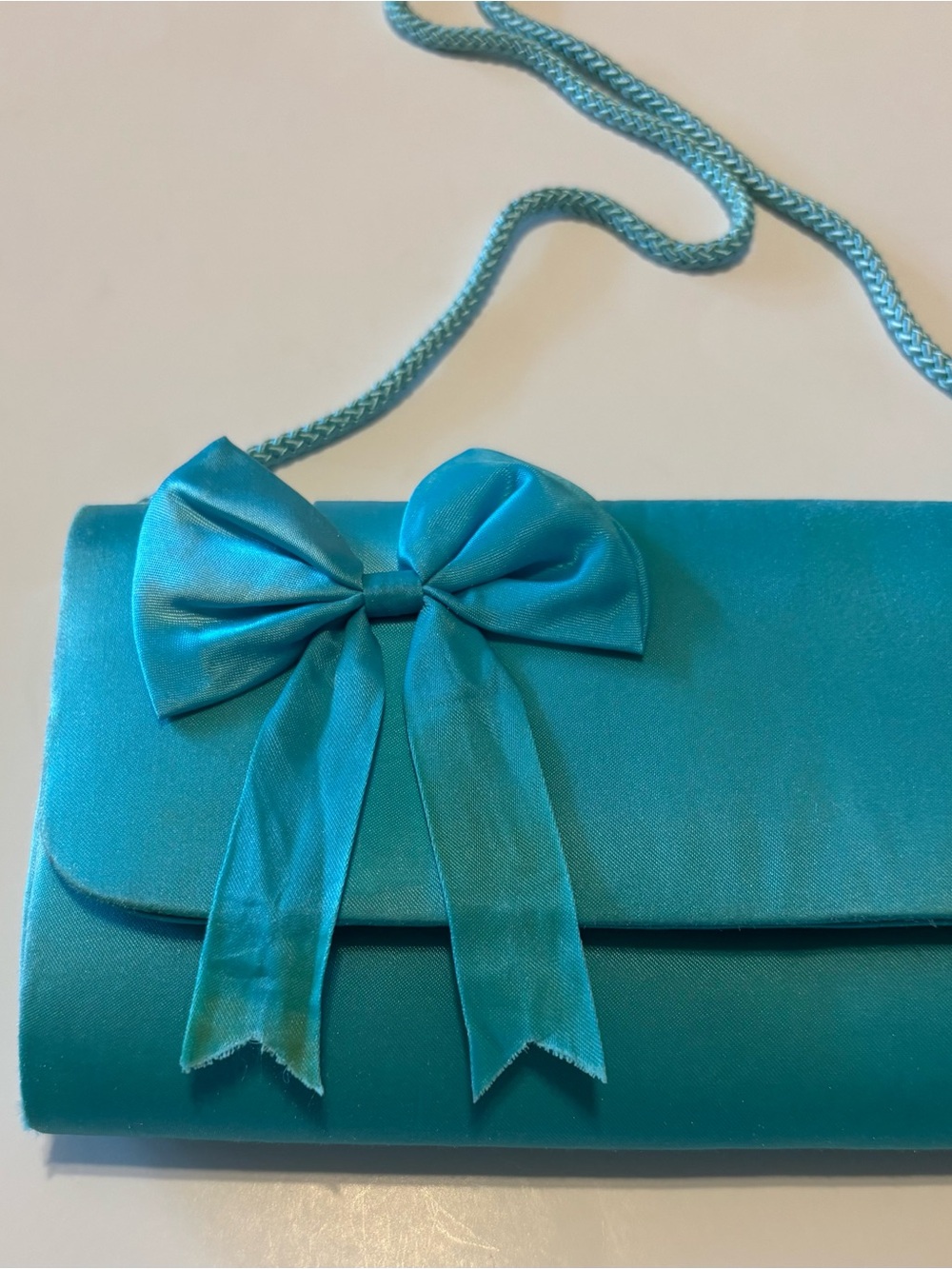Vintage Coquette Pretty Satin Teal/Turquoise Clutch/Shoulder/Cross Body Bag